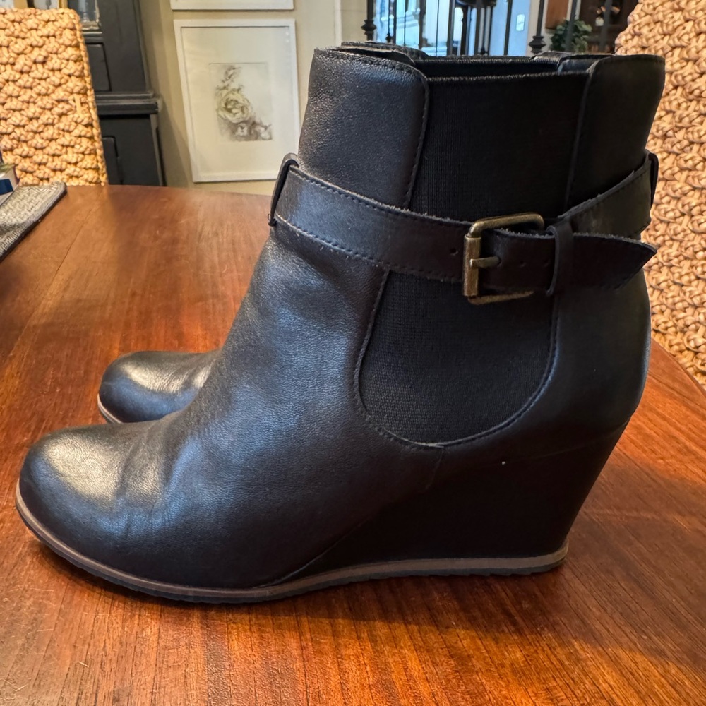 Leather Black Wedge Booties- size 10